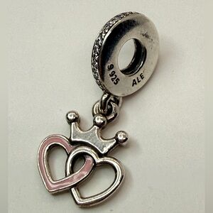 Pandora Pink Enamel Crown Double Hearts Dangle Charm S925 ALE